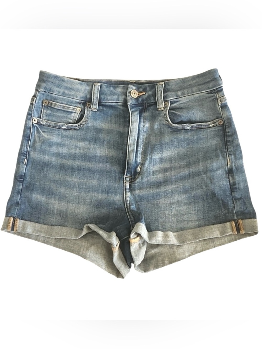 American Eagle size 8 Soft faded blue high-rise Next Level Stretch cuffed shorts